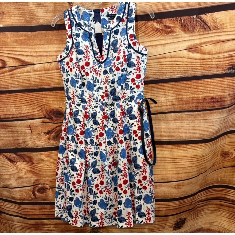 Tommy Hilfiger Red White Blue Fit N Flare Belted Floral Sundress Size 2 NWT